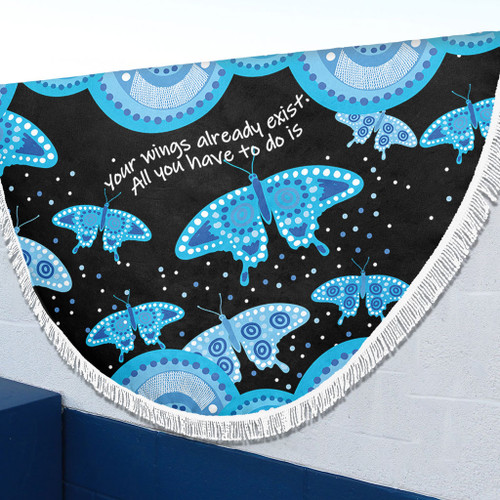 Australia Animals Aboriginal Beach Blanket - Your Wings Already Exist Aboriginal Blue Butterflies Art Inspired Beach Blanket Australia Animals Aboriginal Beach Blanket - Your Wings Already Exist Aboriginal Blue Butterflies Art Inspired Beach Blanket