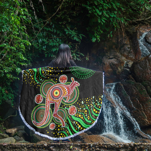 Australia Animals Aboriginal Beach Blanket - Aboriginal Plant With Kangaroo Colorful Art Beach Blanket Australia Animals Aboriginal Beach Blanket - Aboriginal Plant With Kangaroo Colorful Art Beach Blanket