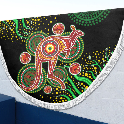Australia Animals Aboriginal Beach Blanket - Aboriginal Plant With Kangaroo Colorful Art Beach Blanket Australia Animals Aboriginal Beach Blanket - Aboriginal Plant With Kangaroo Colorful Art Beach Blanket