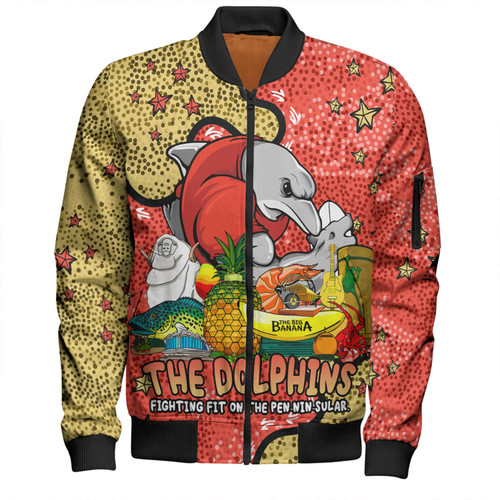 Redcliffe Dolphins Custom Bomber Jacket - Australian Big Things Bomber Jacket Redcliffe Dolphins Custom Bomber Jacket - Australian Big Things Bomber Jacket