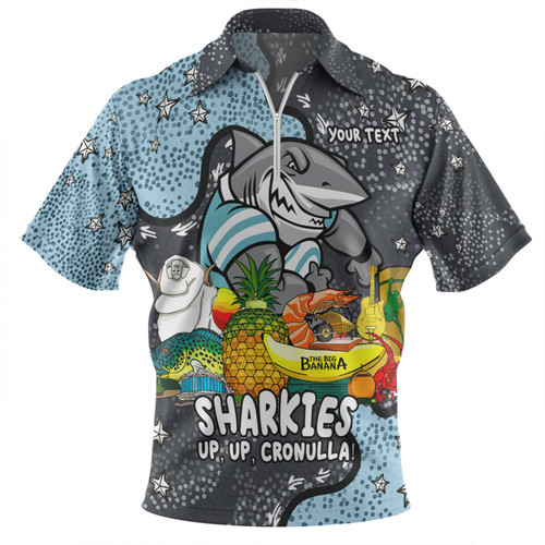 Cronulla-Sutherland Sharks Custom Zip Polo Shirt - Australian Big Things Zip Polo Shirt