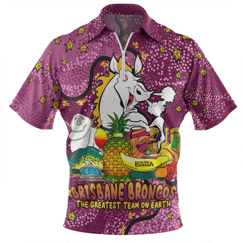 Brisbane Broncos Custom Zip Polo Shirt - Australian Big Things Zip Polo Shirt Brisbane Broncos Custom Zip Polo Shirt - Australian Big Things Zip Polo Shirt