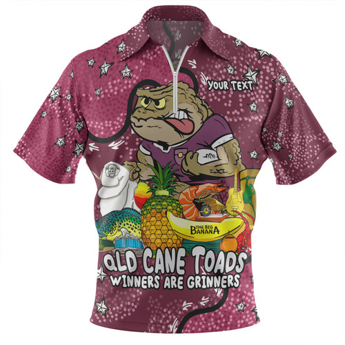 Queensland Cane Toads Custom Zip Polo Shirt - Australian Big Things Zip Polo Shirt