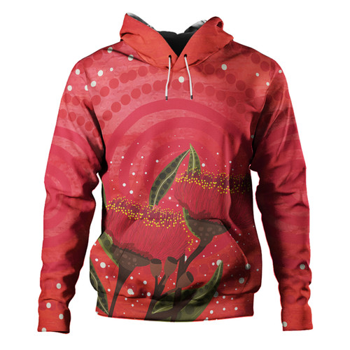 Australia Aboriginal Hoodie - Red Aboriginal Art With Eucalyptus Flowers Hoodie