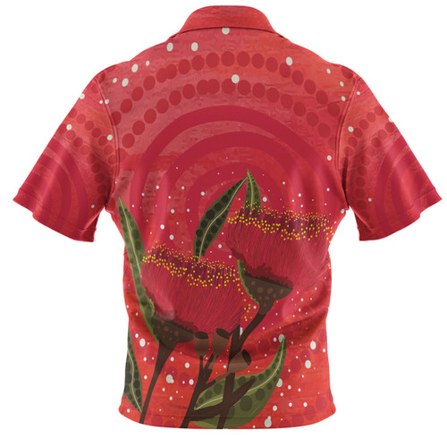 Australia Aboriginal Polo Shirt - Red Aboriginal Art With Eucalyptus Flowers Polo Shirt Australia Aboriginal Polo Shirt - Red Aboriginal Art With Eucalyptus Flowers Polo Shirt