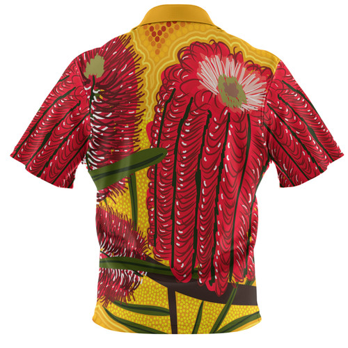 Australia Aboriginal Polo Shirt - Aboriginal Dot Art Of Australian Native Banksia Flower Polo Shirt Australia Aboriginal Polo Shirt - Aboriginal Dot Art Of Australian Native Banksia Flower Polo Shirt