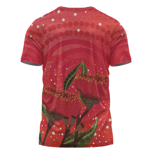 Australia Aboriginal T-shirt - Red Aboriginal Art With Eucalyptus Flowers T-shirt Australia Aboriginal T-shirt - Red Aboriginal Art With Eucalyptus Flowers T-shirt