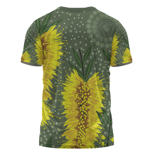Australia Aboriginal T-shirt - Yellow Bottle Brush Flora In Aboriginal Painting T-shirt Australia Aboriginal T-shirt - Yellow Bottle Brush Flora In Aboriginal Painting T-shirt