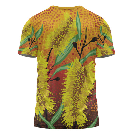 Australia Aboriginal T-shirt - Aboriginal Art Of Yellow Bottle Brush Plant T-shirt Australia Aboriginal T-shirt - Aboriginal Art Of Yellow Bottle Brush Plant T-shirt