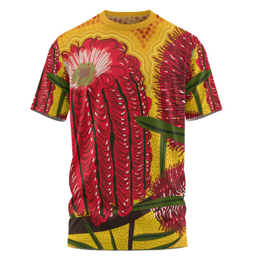 Australia Aboriginal T-shirt - Aboriginal Dot Art Of Australian Native Banksia Flower T-shirt
