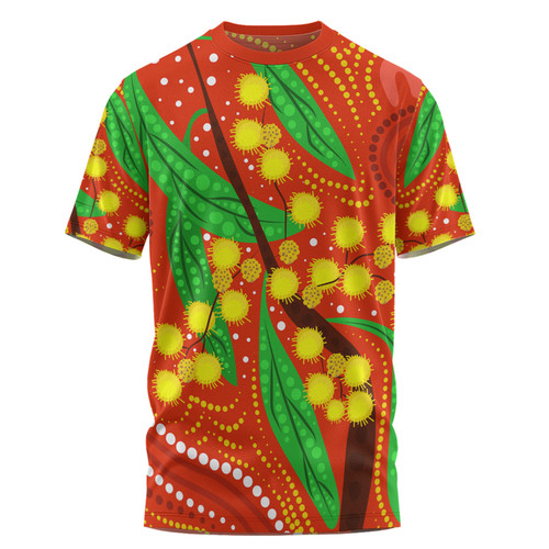 Australia Aboriginal T-shirt - Aboriginal Dot Art Of Australian Yellow Wattle Painting T-shirt