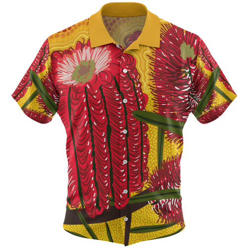 Australia Aboriginal Hawaiian Shirt - Aboriginal Dot Art Of Australian Native Banksia Flower Hawaiian Shirt