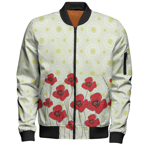 Australia Aboriginal Bomber Jacket - Poppy Flowers Background In Aboriginal Dot Art Style Bomber Jacket