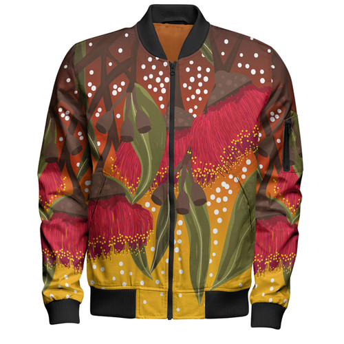 Australia Aboriginal Bomber Jacket - Red Eucalyptus Aboriginal Dot Art Bomber Jacket