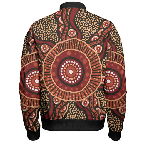 Australia Aboriginal Bomber Jacket - Brown Aboriginal Style Dot Painting Bomber Jacket Australia Aboriginal Bomber Jacket - Brown Aboriginal Style Dot Painting Bomber Jacket