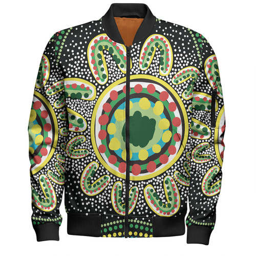 Australia Aboriginal Bomber Jacket - Aboriginal Art Painting Decorated With The Colorful Dots Bomber Jacket