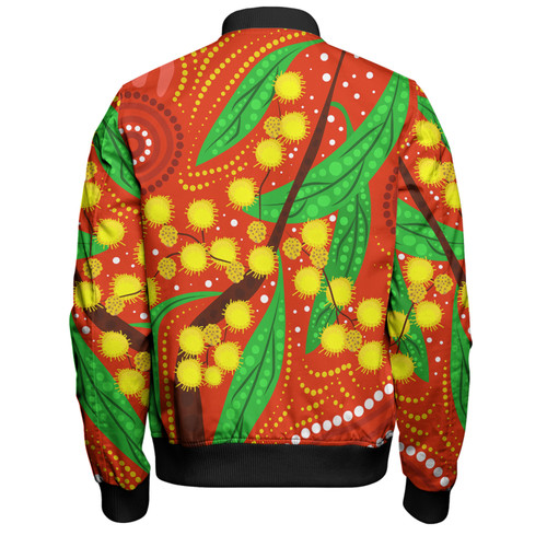 Australia Aboriginal Bomber Jacket - Aboriginal Dot Art Of Australian Yellow Wattle Painting Bomber Jacket Australia Aboriginal Bomber Jacket - Aboriginal Dot Art Of Australian Yellow Wattle Painting Bomber Jacket