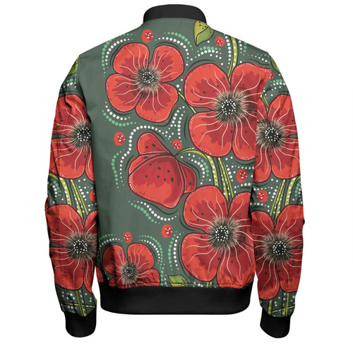 Australia Aboriginal Bomber Jacket - Aboriginal Style Australian Poppy Flower Background Bomber Jacket Australia Aboriginal Bomber Jacket - Aboriginal Style Australian Poppy Flower Background Bomber Jacket