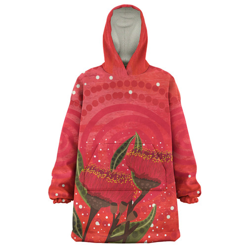 Australia Aboriginal Snug Hoodie - Red Aboriginal Art With Eucalyptus Flowers Snug Hoodie