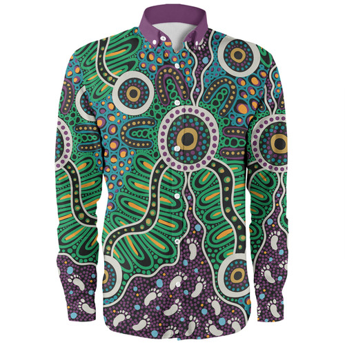 Australia Aboriginal Long Sleeve Shirt - A Dot Painting In The Style Of Indigenous Australian Art Long Sleeve Shirt