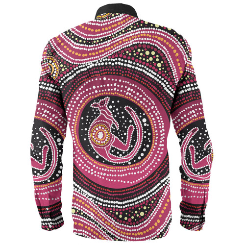 Australia Aboriginal Long Sleeve Shirt - Aboriginal Background Featuring Kangaroo Dot Design Long Sleeve Shirt Australia Aboriginal Long Sleeve Shirt - Aboriginal Background Featuring Kangaroo Dot Design Long Sleeve Shirt