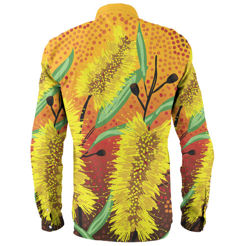 Australia Aboriginal Long Sleeve Shirt - Aboriginal Art Of Yellow Bottle Brush Plant Long Sleeve Shirt Australia Aboriginal Long Sleeve Shirt - Aboriginal Art Of Yellow Bottle Brush Plant Long Sleeve Shirt