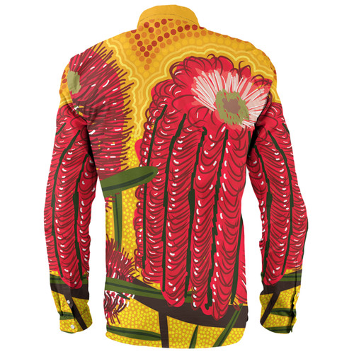 Australia Aboriginal Long Sleeve Shirt - Aboriginal Dot Art Of Australian Native Banksia Flower Long Sleeve Shirt Australia Aboriginal Long Sleeve Shirt - Aboriginal Dot Art Of Australian Native Banksia Flower Long Sleeve Shirt