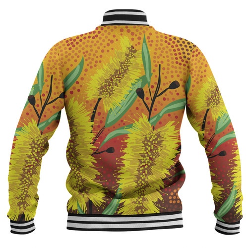 Australia Aboriginal Baseball Jacket - Aboriginal Art Of Yellow Bottle Brush Plant Baseball Jacket Australia Aboriginal Baseball Jacket - Aboriginal Art Of Yellow Bottle Brush Plant Baseball Jacket