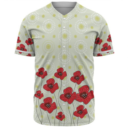 Australia Aboriginal Baseball Shirt - Poppy Flowers Background In Aboriginal Dot Art Style Baseball Shirt