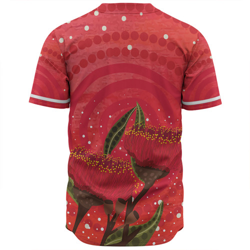 Australia Aboriginal Baseball Shirt - Red Aboriginal Art With Eucalyptus Flowers Baseball Shirt Australia Aboriginal Baseball Shirt - Red Aboriginal Art With Eucalyptus Flowers Baseball Shirt