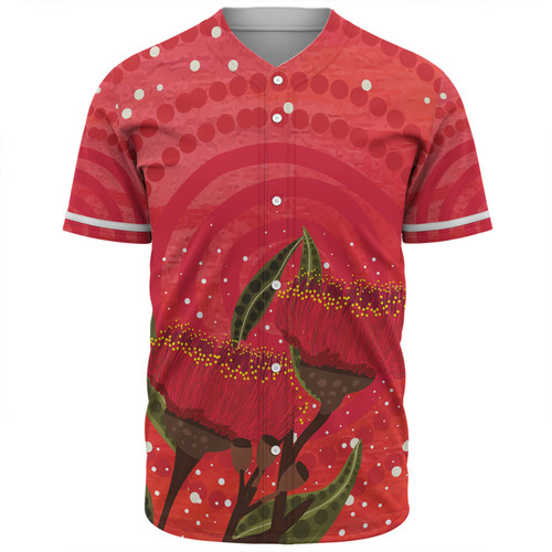 Australia Aboriginal Baseball Shirt - Red Aboriginal Art With Eucalyptus Flowers Baseball Shirt