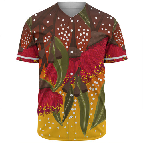 Australia Aboriginal Baseball Shirt - Red Eucalyptus Aboriginal Dot Art Baseball Shirt