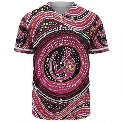 Australia Aboriginal Baseball Shirt - Aboriginal Background Featuring Kangaroo Dot Design Baseball Shirt