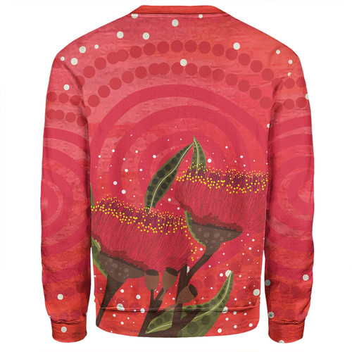 Australia Aboriginal Sweatshirt - Red Aboriginal Art With Eucalyptus Flowers Sweatshirt Australia Aboriginal Sweatshirt - Red Aboriginal Art With Eucalyptus Flowers Sweatshirt