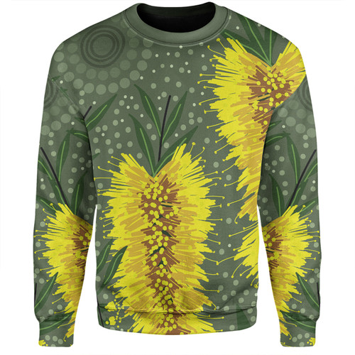 Australia Aboriginal Sweatshirt - Yellow Bottle Brush Flora In Aboriginal Painting Sweatshirt