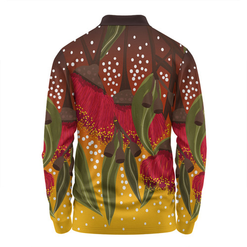 Australia Aboriginal Long Sleeve Polo Shirt - Red Eucalyptus Aboriginal Dot Art Long Sleeve Polo Shirt Australia Aboriginal Long Sleeve Polo Shirt - Red Eucalyptus Aboriginal Dot Art Long Sleeve Polo Shirt