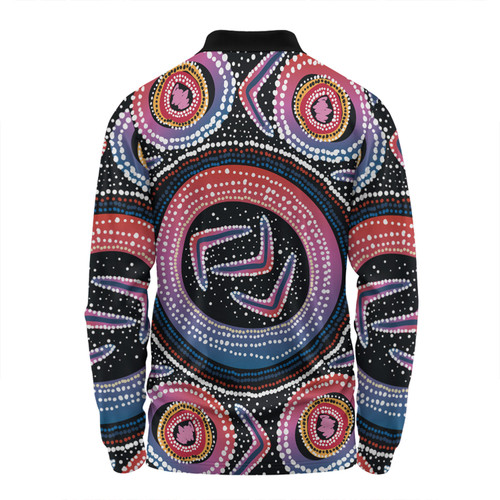 Australia Aboriginal Long Sleeve Polo Shirt - Aboriginal Boomerang Dot Art Long Sleeve Polo Shirt Australia Aboriginal Long Sleeve Polo Shirt - Aboriginal Boomerang Dot Art Long Sleeve Polo Shirt