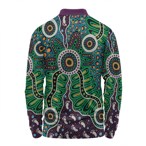 Australia Aboriginal Long Sleeve Polo Shirt - A Dot Painting In The Style Of Indigenous Australian Art Long Sleeve Polo Shirt Australia Aboriginal Long Sleeve Polo Shirt - A Dot Painting In The Style Of Indigenous Australian Art Long Sleeve Polo Shirt