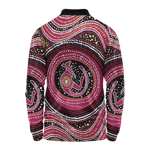 Australia Aboriginal Long Sleeve Polo Shirt - Aboriginal Background Featuring Kangaroo Dot Design Long Sleeve Polo Shirt Australia Aboriginal Long Sleeve Polo Shirt - Aboriginal Background Featuring Kangaroo Dot Design Long Sleeve Polo Shirt