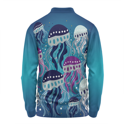 Australia Aboriginal Long Sleeve Polo Shirt - Aboriginal Art Painting With Jellyfish Long Sleeve Polo Shirt Australia Aboriginal Long Sleeve Polo Shirt - Aboriginal Art Painting With Jellyfish Long Sleeve Polo Shirt