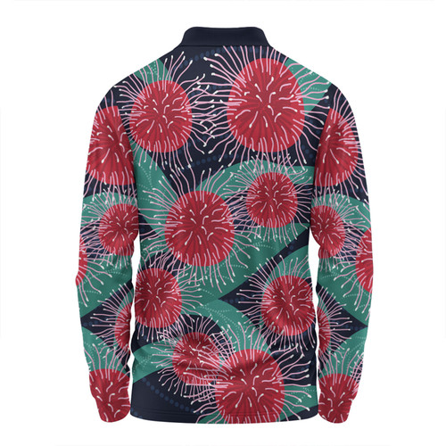 Australia Aboriginal Long Sleeve Polo Shirt - Australian Hakea Flower Artwork Long Sleeve Polo Shirt Australia Aboriginal Long Sleeve Polo Shirt - Australian Hakea Flower Artwork Long Sleeve Polo Shirt