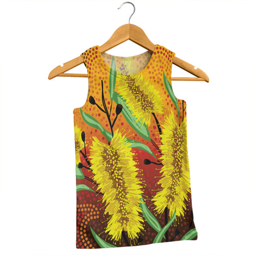 Australia Aboriginal Men Singlet - Aboriginal Art Of Yellow Bottle Brush Plant Men Singlet