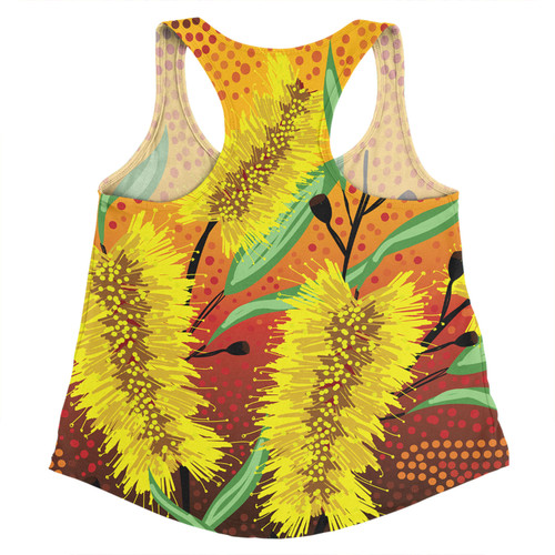 Australia Aboriginal Women Racerback Singlet - Aboriginal Art Of Yellow Bottle Brush Plant Women Racerback Singlet Australia Aboriginal Women Racerback Singlet - Aboriginal Art Of Yellow Bottle Brush Plant Women Racerback Singlet