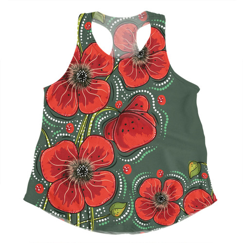 Australia Aboriginal Women Racerback Singlet - Aboriginal Style Australian Poppy Flower Background Women Racerback Singlet