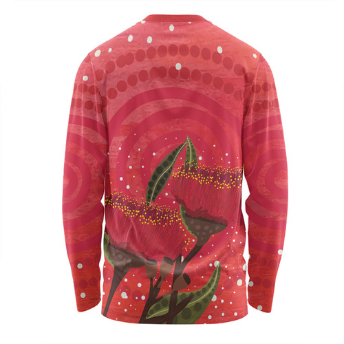 Australia Aboriginal Long Sleeve T-shirt - Red Aboriginal Art With Eucalyptus Flowers Long Sleeve T-shirt Australia Aboriginal Long Sleeve T-shirt - Red Aboriginal Art With Eucalyptus Flowers Long Sleeve T-shirt