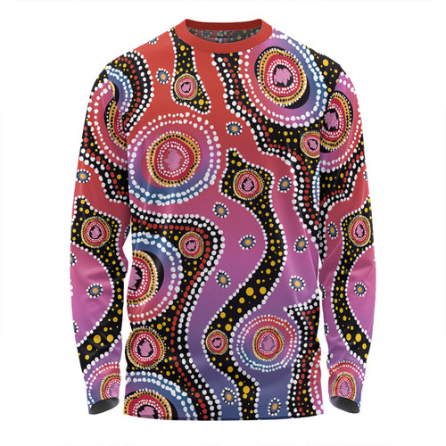 Australia Aboriginal Long Sleeve T-shirt - Aboriginal Background Featuring Dot Design Long Sleeve T-shirt