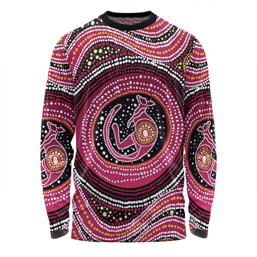 Australia Aboriginal Long Sleeve T-shirt - Aboriginal Background Featuring Kangaroo Dot Design Long Sleeve T-shirt