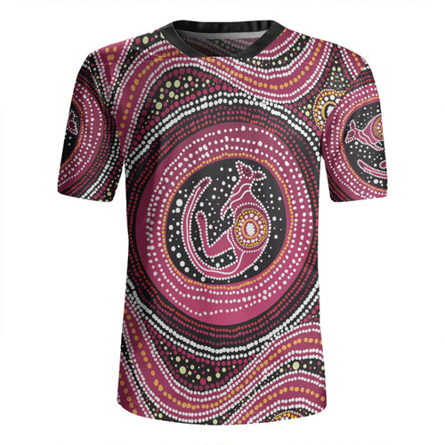 Australia Aboriginal Rugby Jersey - Aboriginal Background Featuring Kangaroo Dot Design Rugby Jersey