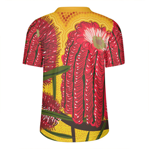 Australia Aboriginal Rugby Jersey - Aboriginal Dot Art Of Australian Native Banksia Flower Rugby Jersey Australia Aboriginal Rugby Jersey - Aboriginal Dot Art Of Australian Native Banksia Flower Rugby Jersey