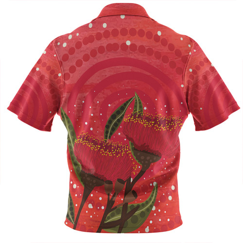 Australia Aboriginal Zip Polo Shirt - Red Aboriginal Art With Eucalyptus Flowers Zip Polo Shirt Australia Aboriginal Zip Polo Shirt - Red Aboriginal Art With Eucalyptus Flowers Zip Polo Shirt